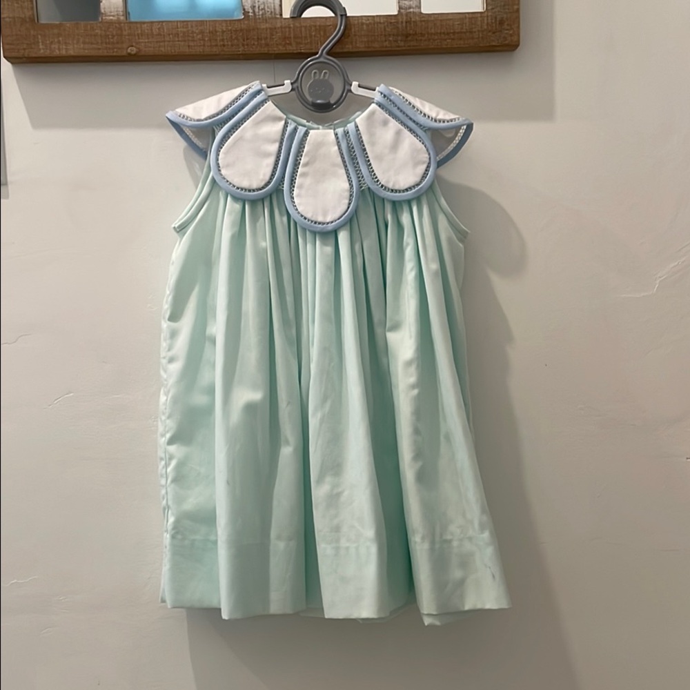 Mint Green Sleeveless Dress with White and Blue Collar only worn once!